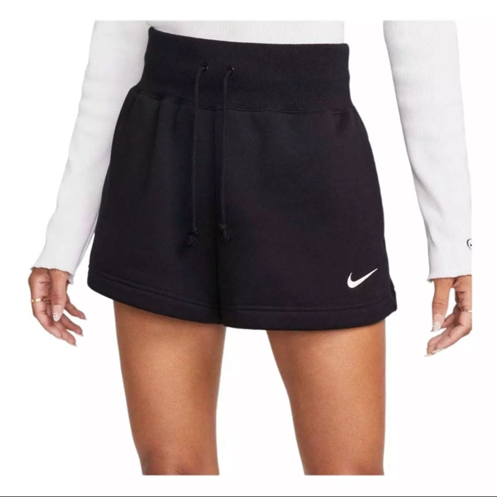 $55 Women's NIKE Black High-Waist PHOENIX Drawstring Fleece Shorts Sz Large
